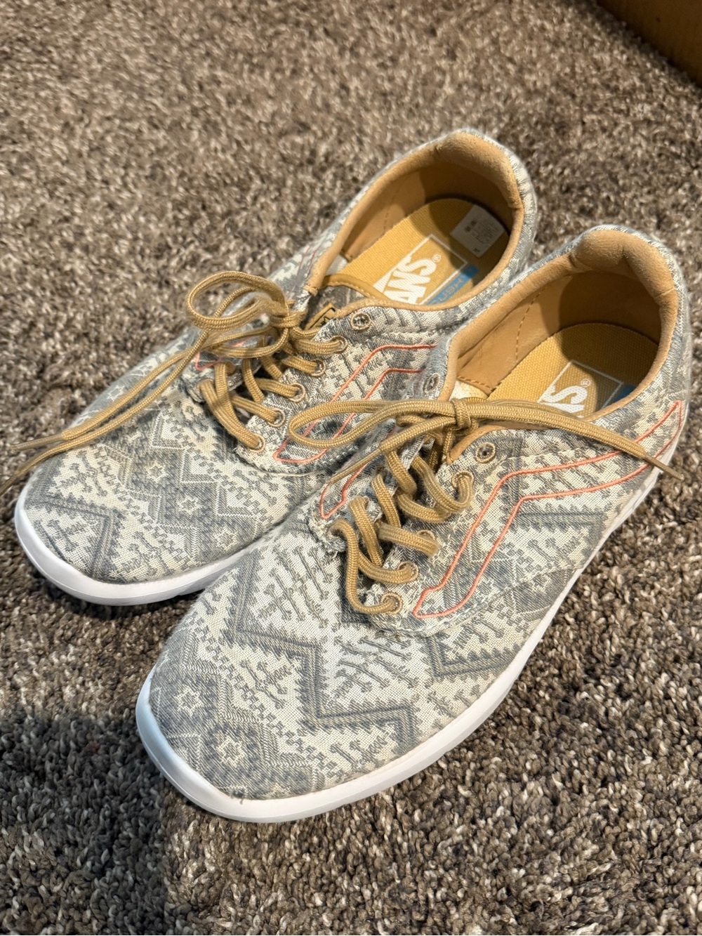 Vans Women’s Grey Patterned Sneakers with Tan Accents
